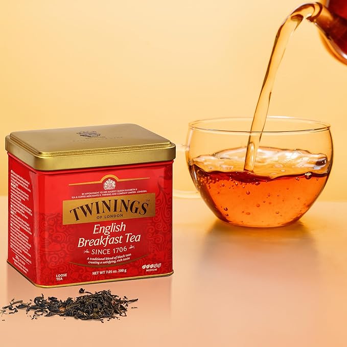 Twinings English Breakfast Loose Tea Tins, 7.05 Ounce Tins (Pack of 6), Smooth, Flavourful, Robust