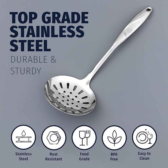 Zulay Kitchen Stainless Steel Slotted Serving Spoon - Large Frying Spoon Skimmer - Durable Utensil