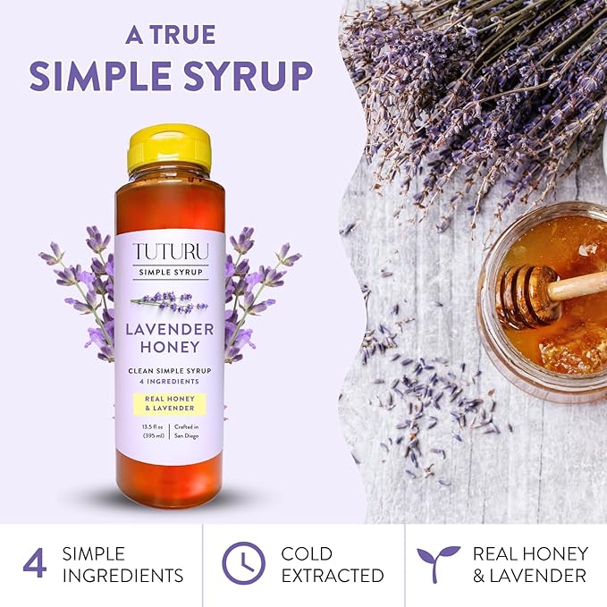 Lavender Honey Simple Syrup for Coffee, Cocktails, Tea, Matcha - Clean Simple Syrup with Real