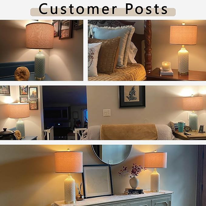 24.25" Modern Ceramic Blue Table Lamps Set of 2 for Living Room, Farmhouse, Bedside, Coastal
