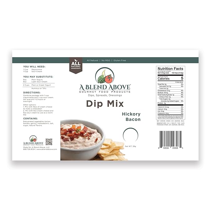 A Blend Above Hickory Bacon Dip Mix, 3 Packs, 1 oz. Each, Makes 16 Ounces, Gluten-Free, No MSG, All