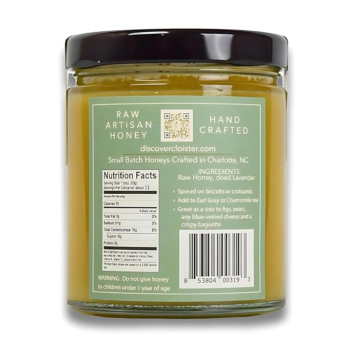Cloister Honey Whipped Honey - Lavender (9 oz) | Hand Crafted | Raw Artisan Honey | 100% Pure, Raw