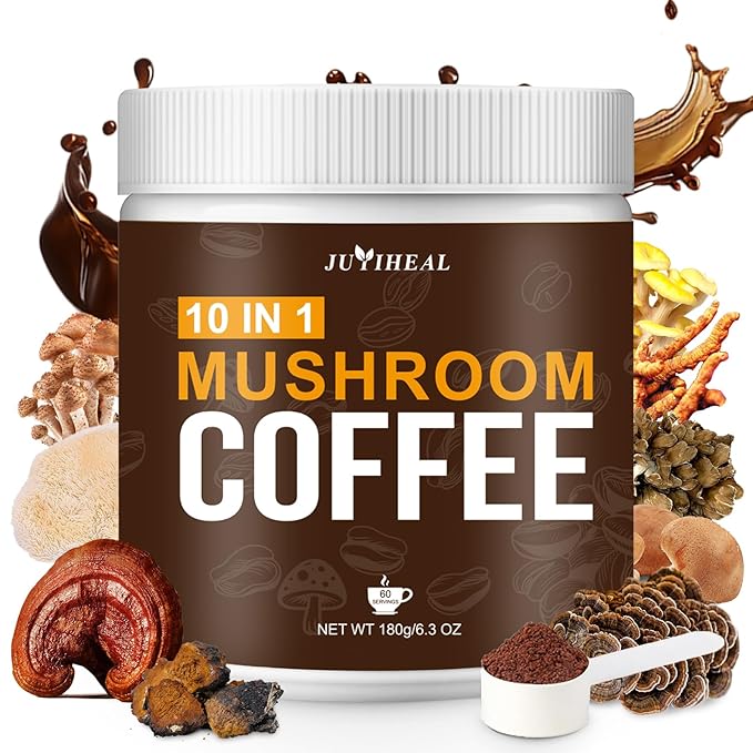 JUYIHEAL Mushroom Coffee, 10 in1 Mushroom Powder Coffee with Lions Mane, Chaga, Reishi, Cordyceps