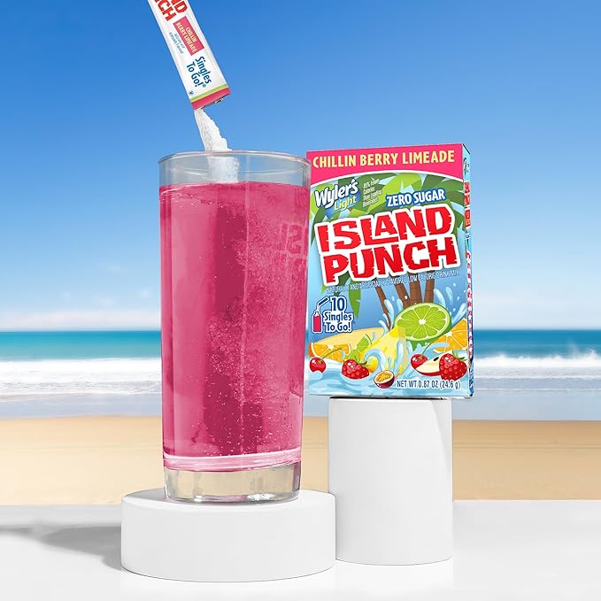 Wyler's Light Island Punch Singles To Go, Water Drink Mix, Chillin Berry Limeade, 10 Count, Pack Of
