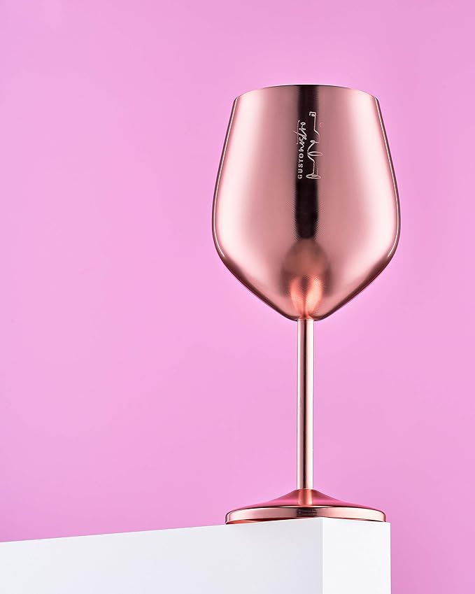 Gusto Nostro Stainless Steel Wine Glass - 18 oz - Unbreakable Rose Gold Wine Glasses for Travel