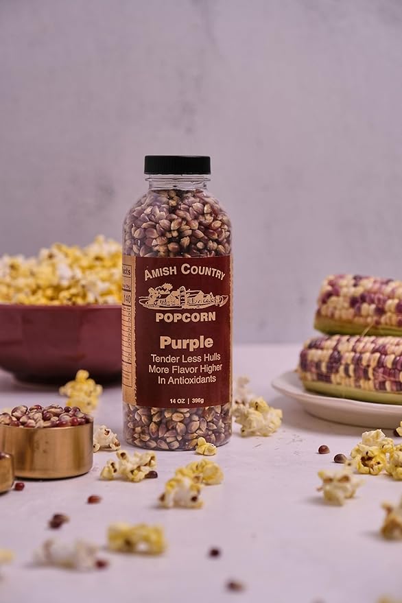 Amish Country Popcorn | 2-14 oz Bottles | Purple Popcorn Kernels | Old Fashioned, Non-GMO and