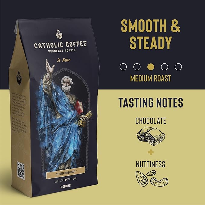 Catholic Coffee St. Peter | Medium Roast Ground Coffee ??Chocolate & Nutty Notes | 12oz Bag