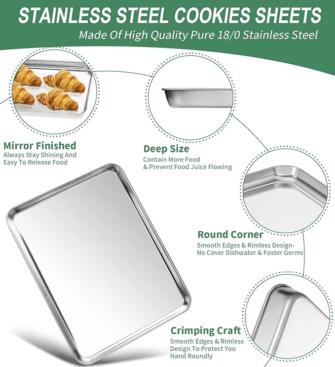 Baking Sheets Set of 2, HKJ Chef Cookie Sheets 2 Pieces & Stainless Steel Baking Pans & Toaster