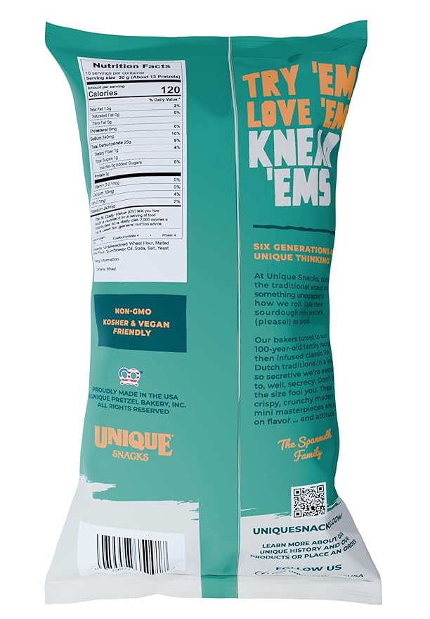 Unique Snacks Knead 'Ems Sourdough Mini Pretzels – 3 Pack, 11 oz Bags - Artisan Vegan Snack