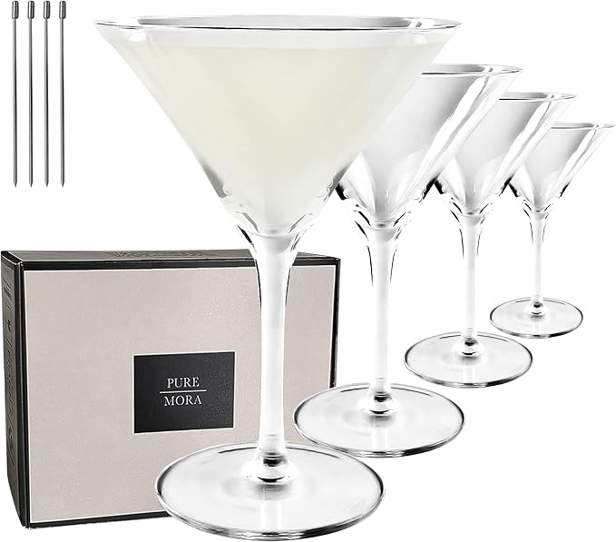 PURE MORA Martini Glasses, Set of 4-7oz - Handblown Premium Crystal Glass for Cockails, Martinis