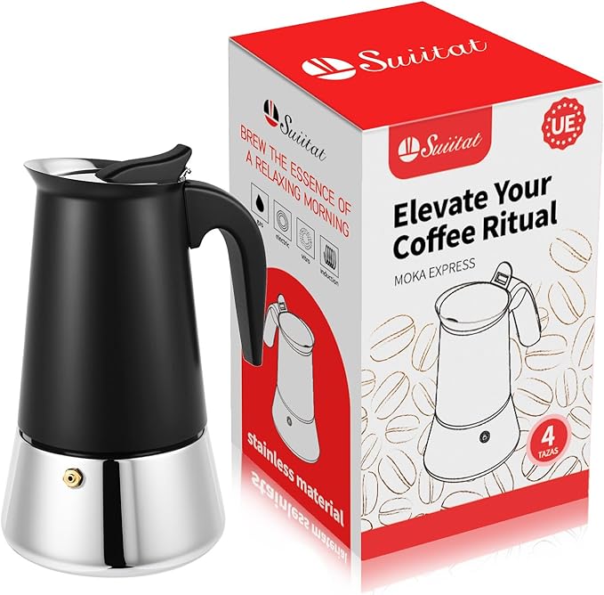 Moka Pot, 4 Cups (7.1 oz) Stovetop Espresso Maker, 304 Stainless Steel Moka Pot, Induction