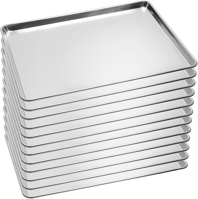12 Pack Full Size Baking Sheet Pan Aluminum Commercial Pan for Oven Freezer Bakery Hotel Restaurant