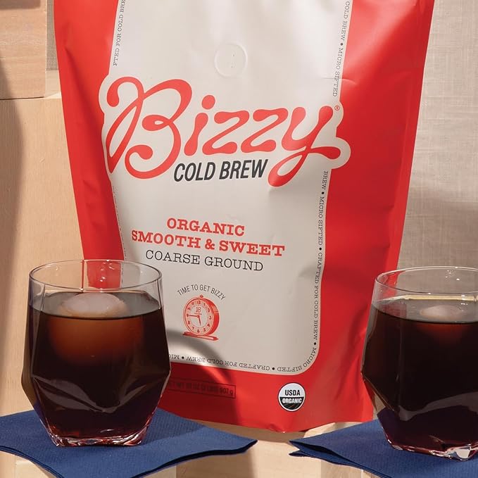 Bizzy Organic Cold Brew Coffee | Smooth & Sweet Blend | Coarse Ground Coffee | Medium Roast | Micro