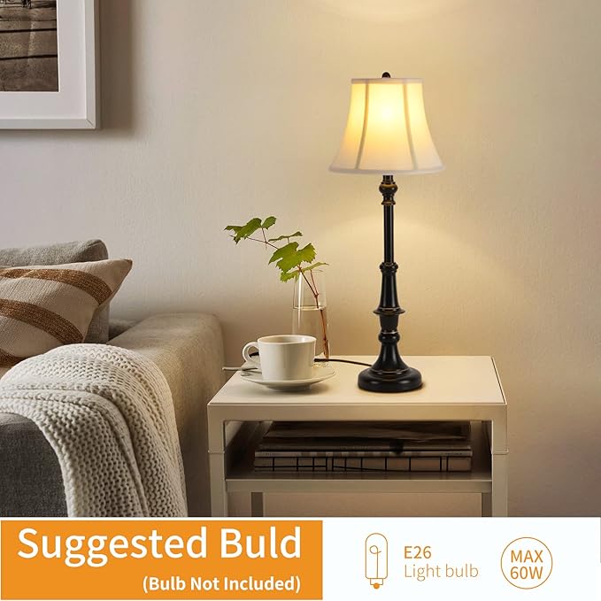 2 Pack Vintage Style Buffet Table Lamp, Traditional Bedside Lamps, Tall Table Lamp Set of Two for