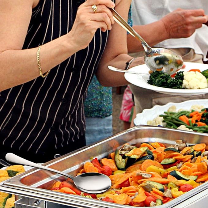 4-Piece Serving Spoons Set - Includes 2 Serving Spoons and 2 Slotted Spoons, Large Cutlery for