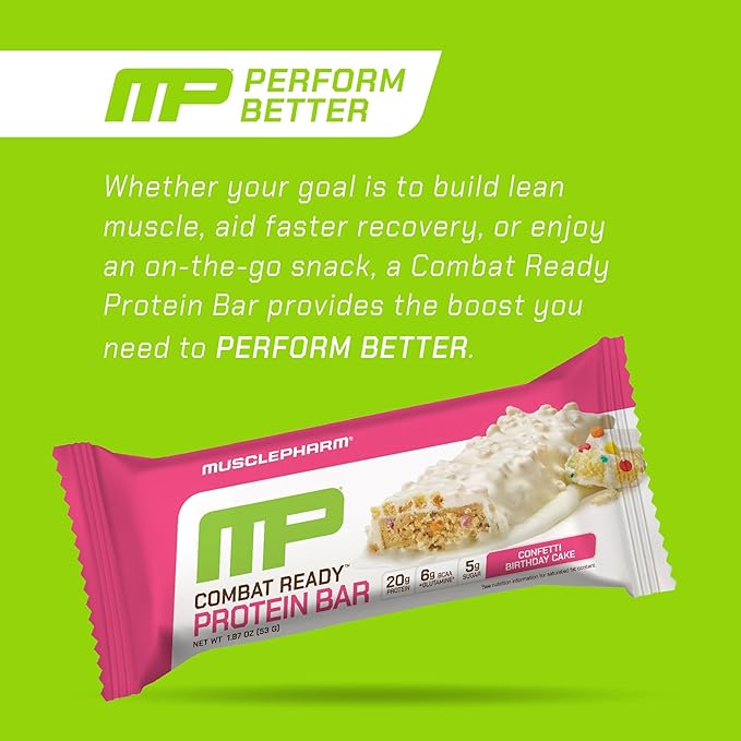 MusclePharm Combat Ready Protein Bar, Confetti Cake High Protein Bars, Combat Cravings, Fuel