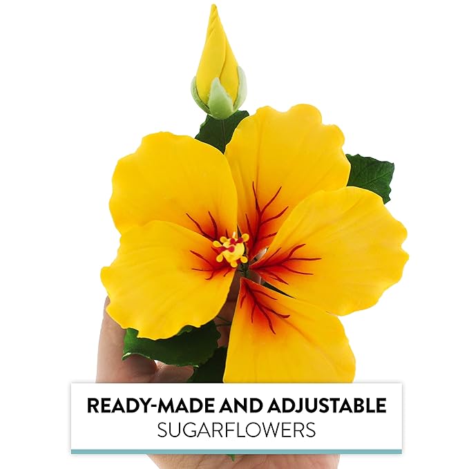 Global Sugar Art Hibiscus Sugar Cake Flowers Spray, Yellow Hawaiian Cake Flower Large. 1 Count by