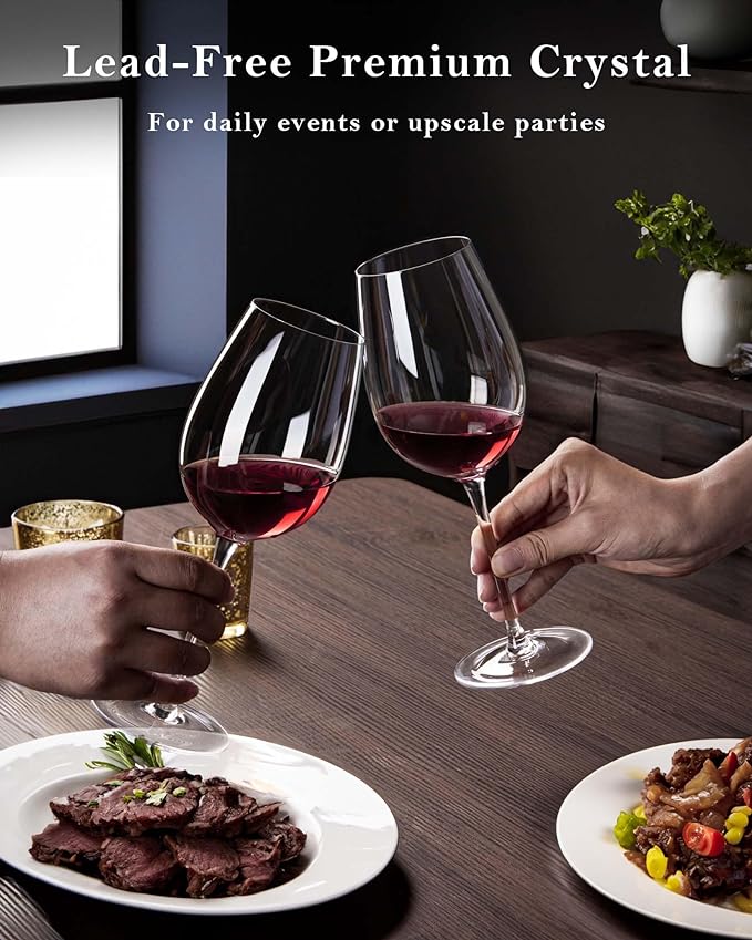 JBHO Hand Blown Italian Style Crystal White or Red Wine Glasses - Gift Packaging for Any Occasion
