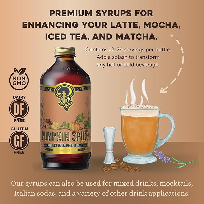 Portland Syrups Pumpkin Spice - Drink Mix for Exceptional Cocktails, Sugar Syrup for Drinks, Simple