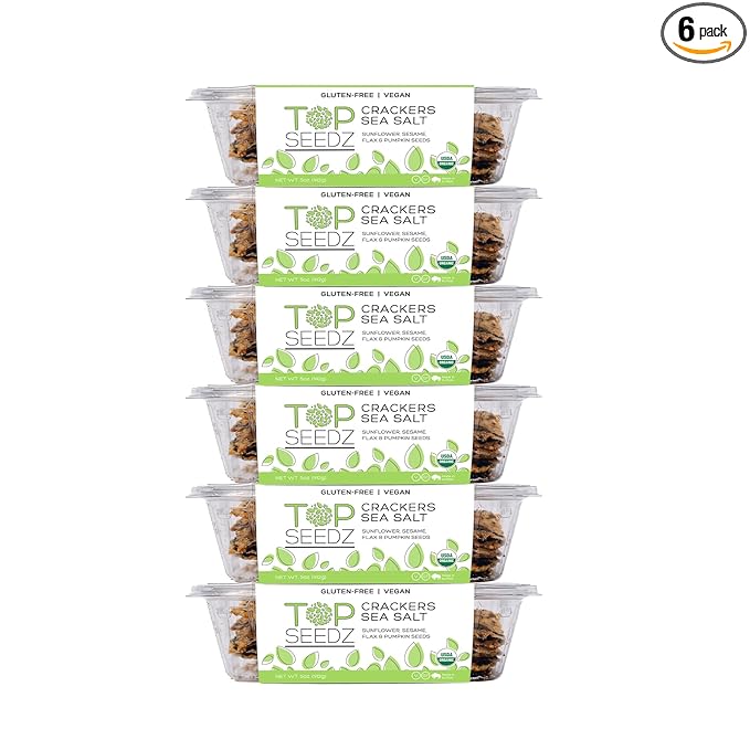 Top Seedz Certified Organic Gluten Free Sea Salt Seed Crackers | 6-Pack | 5 Ounces | Healthy Vegan