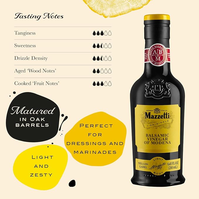 Mazzetti Balsamic Vinegar PGI- 3 Leaf Yellow Label, 8.45 Fl Oz (Pack of 1)