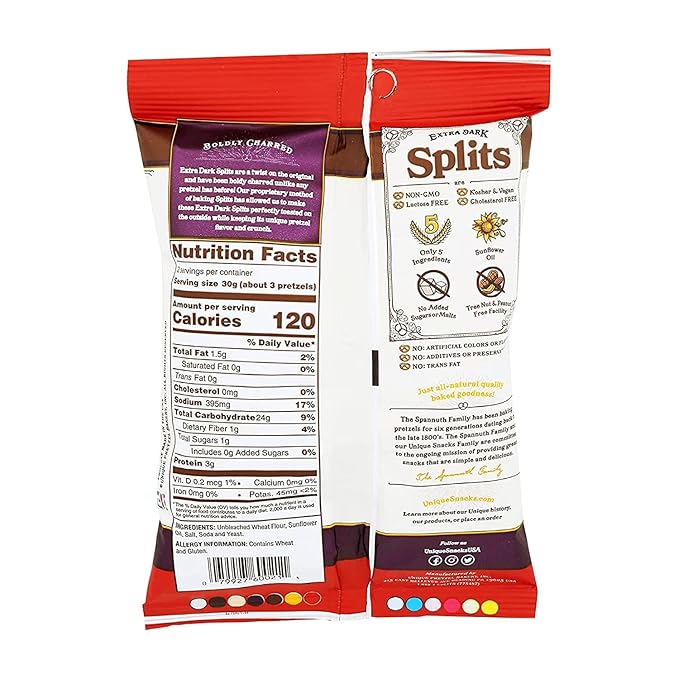 Unique Snacks Extra Dark Splits Pretzels, Original Split-Open Pretzels, Delicious Homestyle-Baked
