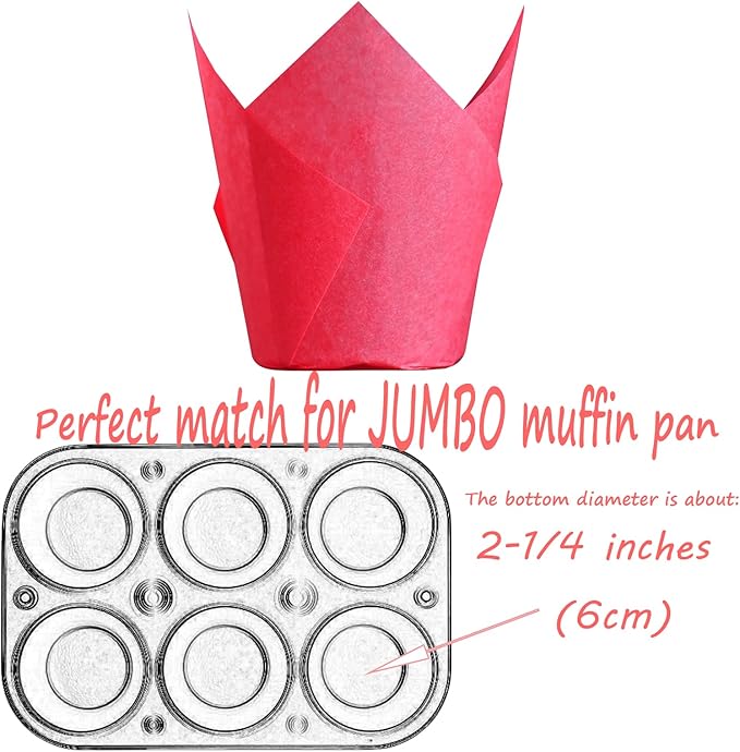 Red colour Large size Tulip Baking Cups 2-1/4"(Base diameter) x 4"(Wall height) Greaseproof paper