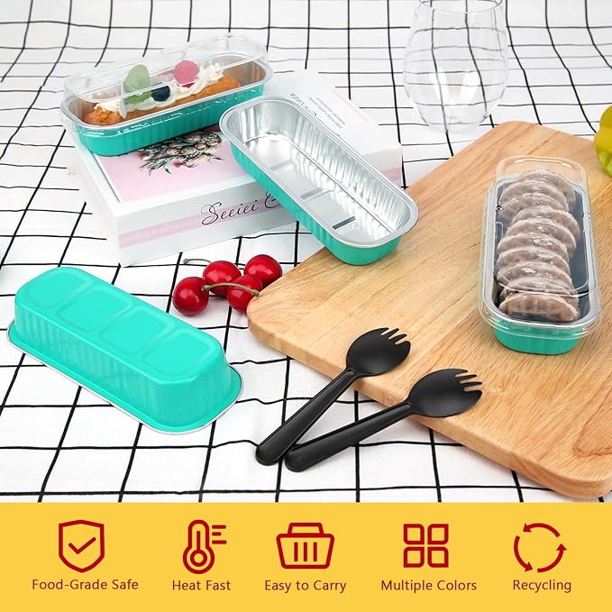 LNYZQUS Aluminum Foil Mini Loaf Pans With Lids 50 Pack, 6.8oz Rectangle Baking Cups Muffin