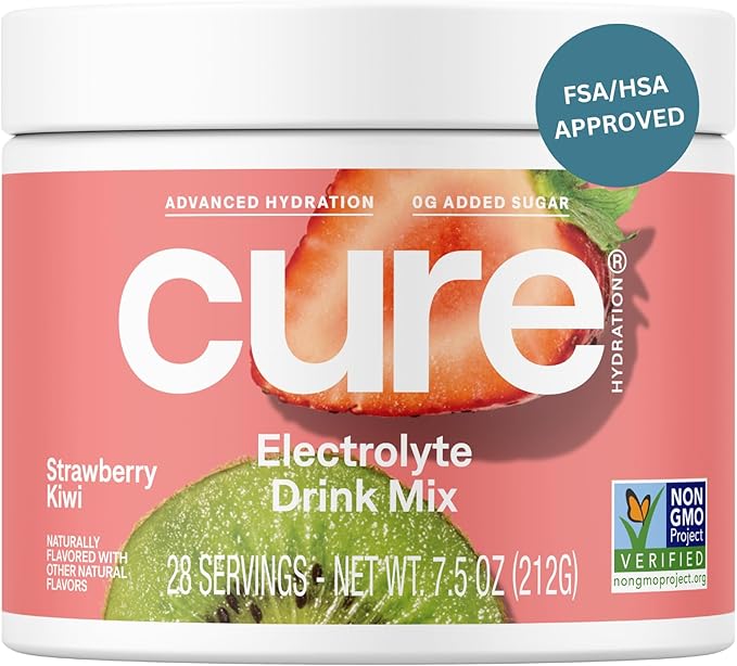 Cure Hydration | Plant-Based Electrolyte Drink Mix | No Added Sugar | FSA-HSA | Dehydration Relief
