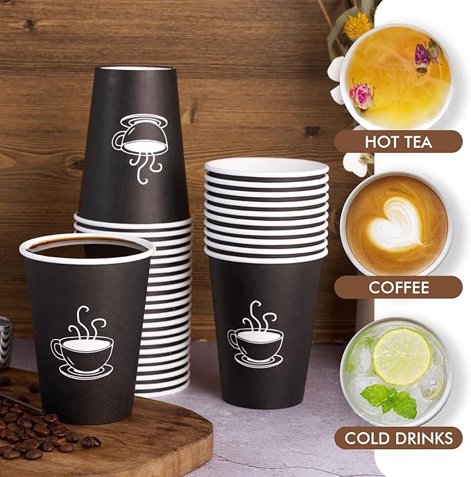 12 oz 210 Pack Paper Coffee Cups, Disposable Black Paper Cups for Hot Drinking, Water, Tea, Used