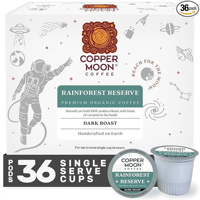 Copper Moon Single Serve Coffee Pods for Keurig K-Cup Brewers, Dark Roast, Rainforest Reserve