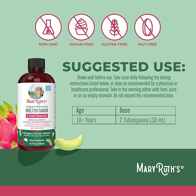 MaryRuth's Liquid Multivitamin + Hair Growth | Biotin 10000mcg | Lustriva Hair Growth Supplement |