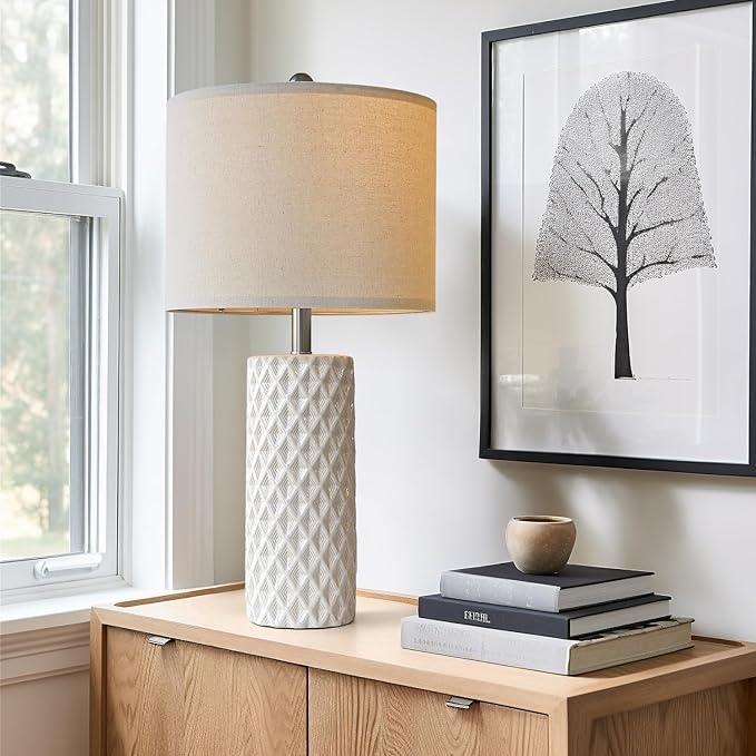 26" Tall Table Lamp for Living Room -Vintage White Lamps Set of 2 Modern Ceramic Lamps for Night