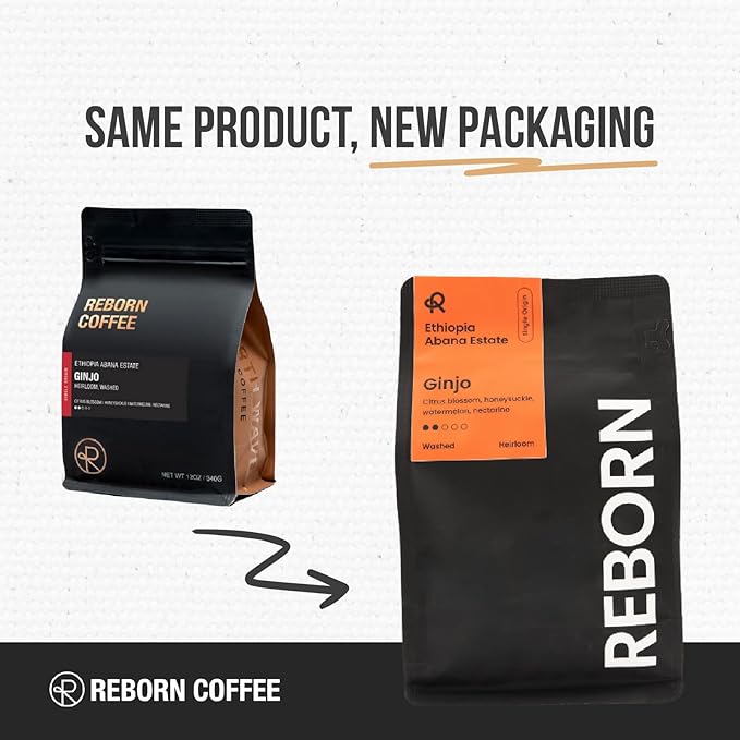 Reborn Coffee Specialty Whole Bean Coffee, Light-Medium Roast, 12 Ounce, Ethiopia Abana Estate