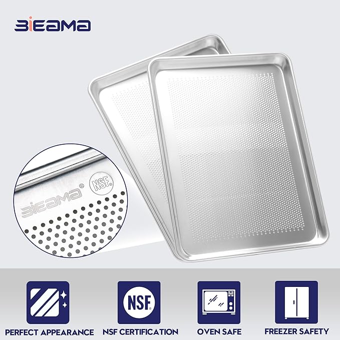 6 Pack Half Size 18" x 13" Aluminum Baking Sheet Pan Perforated, Commercial Bakery Equipment Cookie