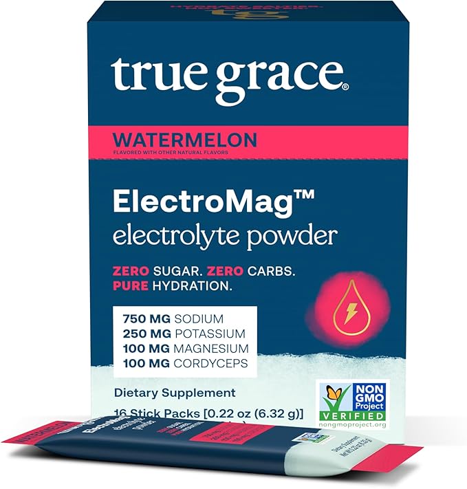 True Grace ElectroMag - 16 Stick Packs - Watermelon - Electrolyte Powder for Rapid Hydration