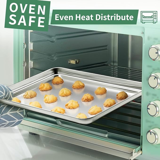 Baking Sheets Set of 2, HKJ Chef Cookie Sheets 2 Pieces & Stainless Steel Baking Pans & Toaster