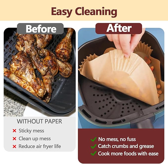 10 Inch Air Fryer Liners Disposable-150PCS Square Parchment Paper Liners,Heat Resistant &