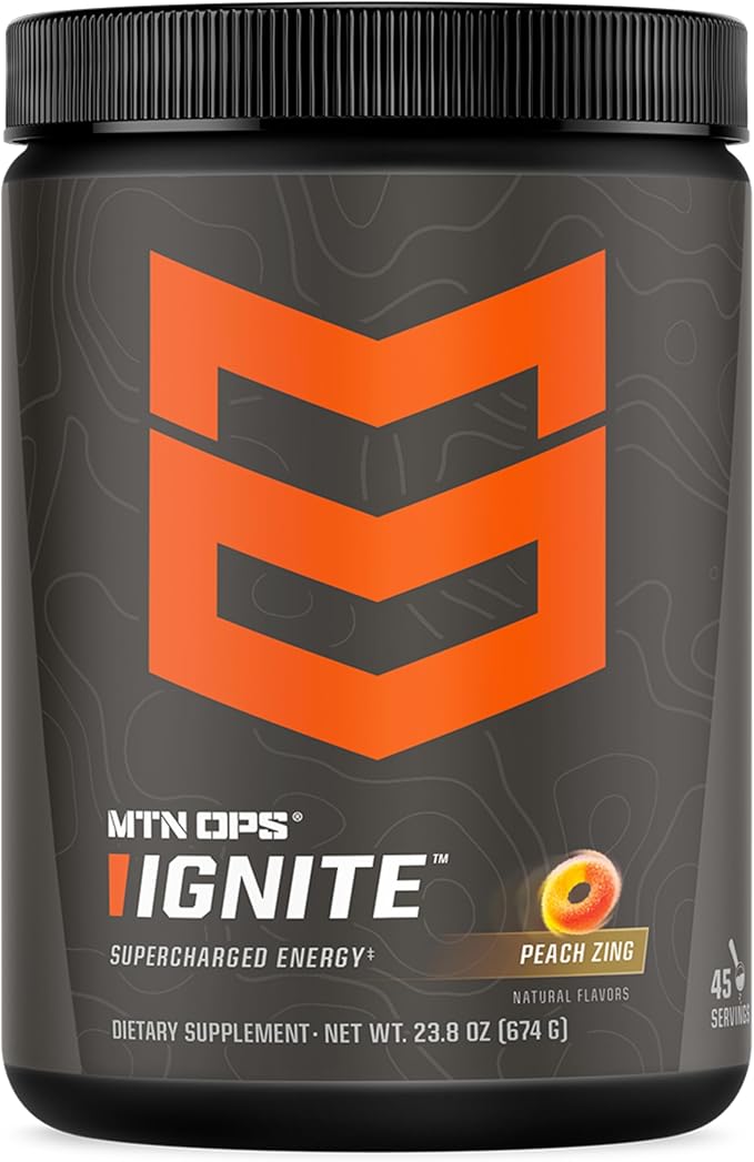 MTN OPS Ignite Energy Drink Powder, Gluten Free Nootropic Supplement Drink Mix, L Arginine, L