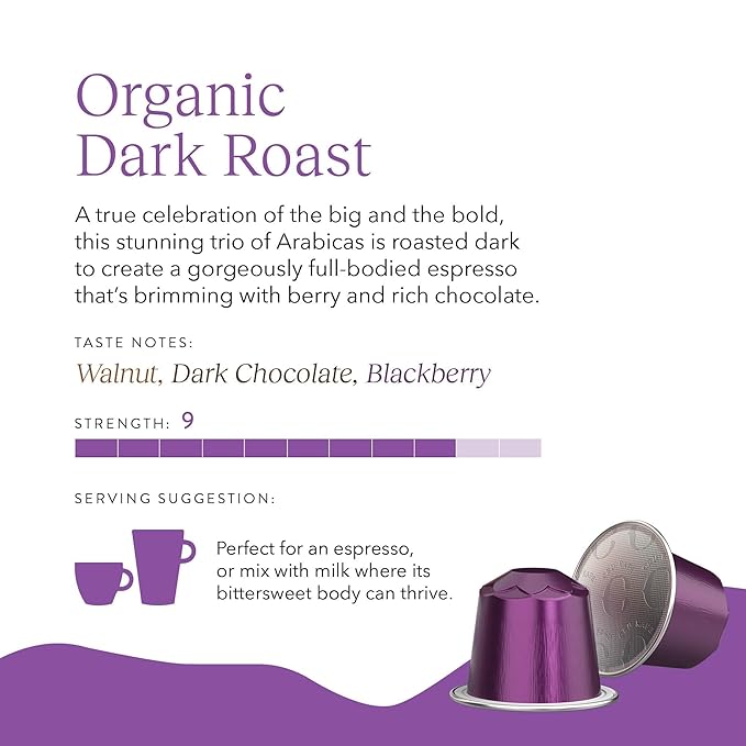 Cru Kafe Dark Roast USDA Organic Espresso Coffee Capsules (50 Pods) Fairtrade Coffee Pods