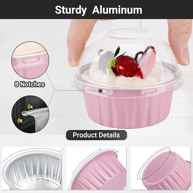 EUSOAR Disposable Ramekins with Lids and Plastic Sporks, 120pcs 5oz Mini Cheesecake Cake Pans