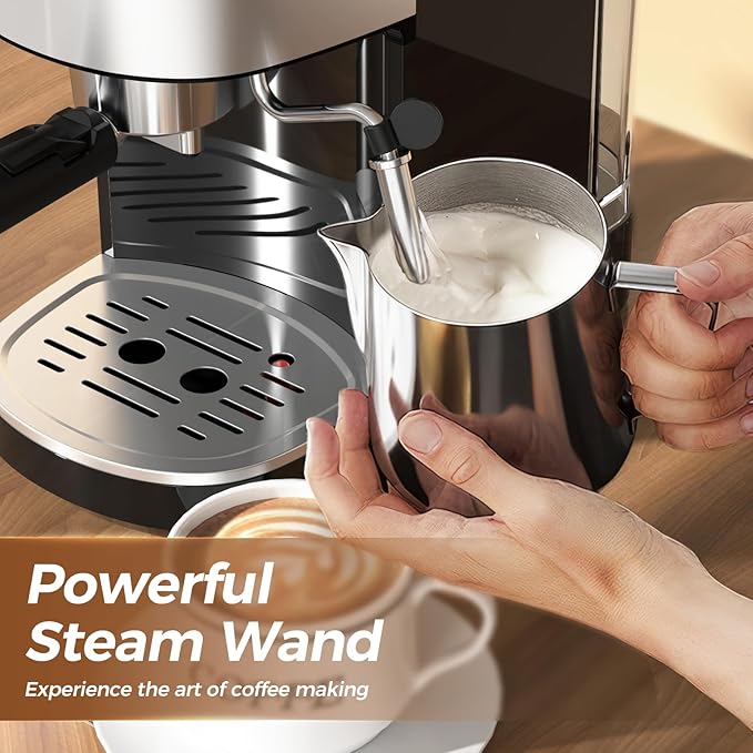 Espresso Machine 20 Bar, Professional Compact Stainless Steel Coffee Maker with LCD Display, Steam