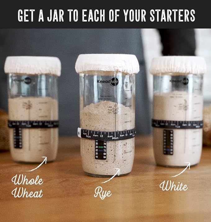 Sourdough Starter Jar With Date Marked Feeding Band, Thermometer, Sourdough Jar Scraper, Sourdough