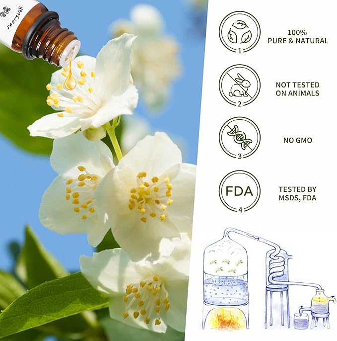 yethious Jasmine Essential Oils for Diffuser & Aromatherapy Pure Jasmine Oil for Skin Organic