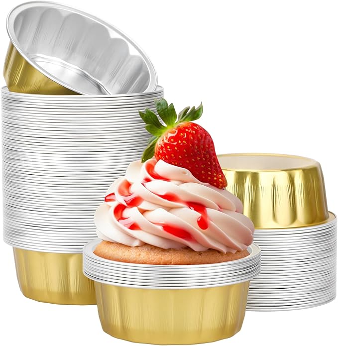 Beasea 8 oz 100 Pack Aluminum Ramekins, Disposable Ramekins Foil Cups Baking 3.9" Ramekin Cup
