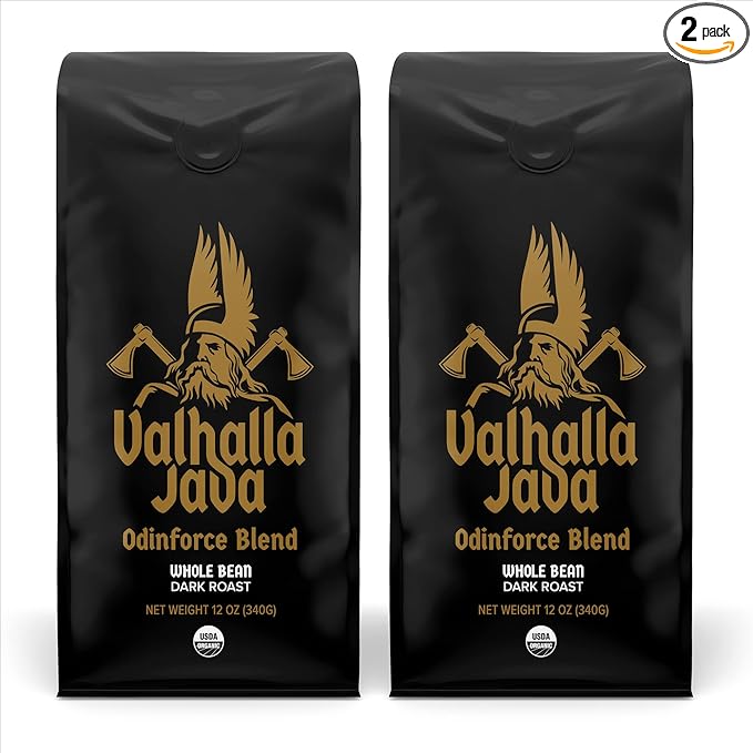 Death Wish Coffee, Valhalla Java Odinforce Blend - Whole Bean Dark Roast - Extra Kick of Caffeine