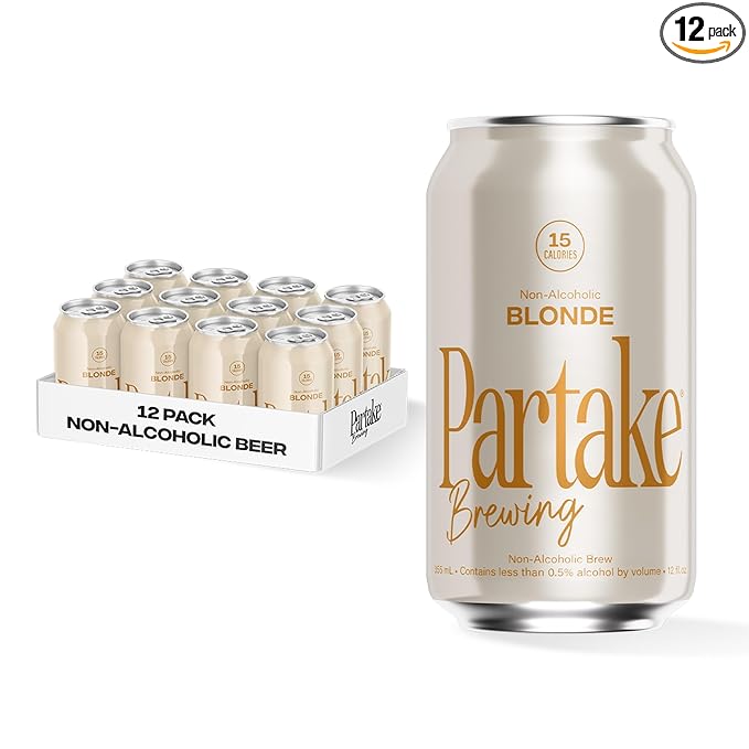 Partake Brewing Craft Non Alcoholic Beer, Blonde 12 Pack x 12 Fl Oz Cans - Low Calorie & Carb, No