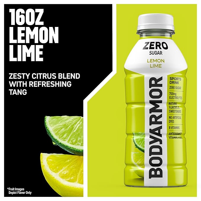 BODYARMOR ZERO Sugar Lemon Lime, Sugar Free Sports Drink - Low-Calorie Hydration - Natural Flavors