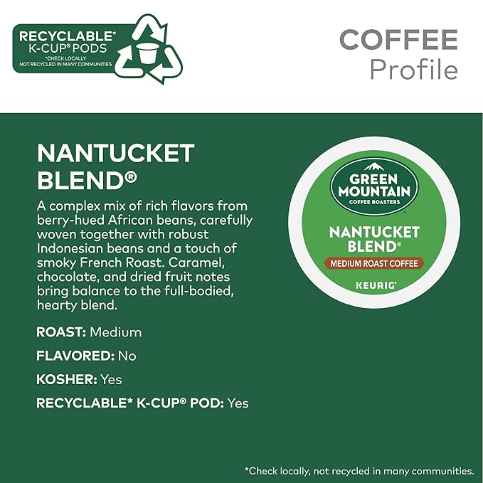 Green Mountain Coffee Roasters Nantucket Blend, Single-Serve Keurig K-Cup Pods, Medium Roast Coffee