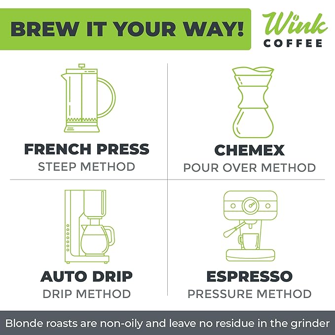 Wink Coffee Blonde Espresso, Light Roast Whole Bean Coffee, Single Origin Colombian Arabica Beans